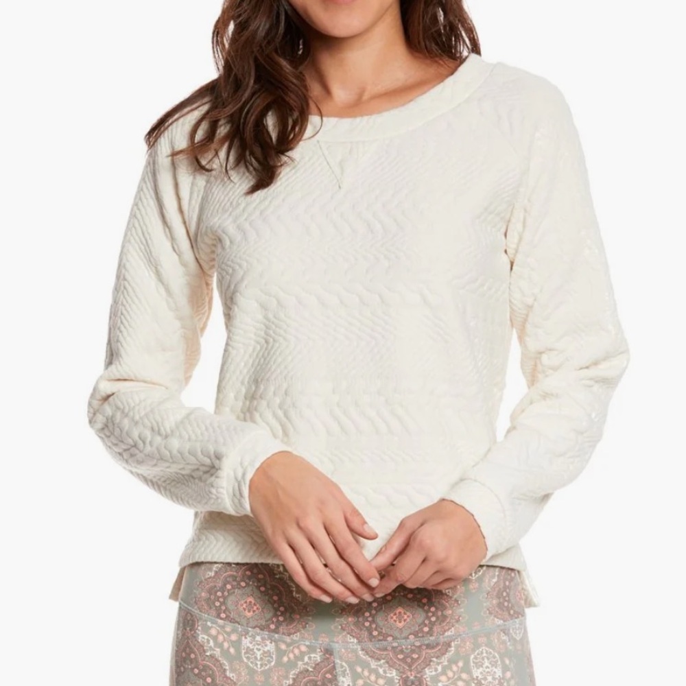 prAna Dimension Hemp cream colored textured long sleeve Top woman’s size XL